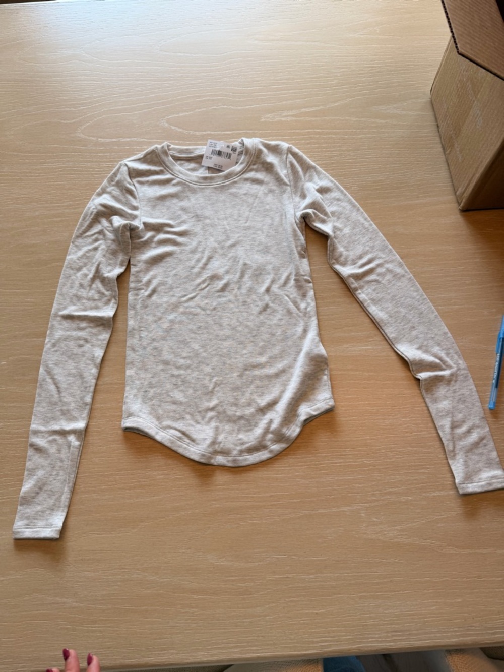 American Eagle Outfitters Light Gray Long-Sleeve Crewneck Top